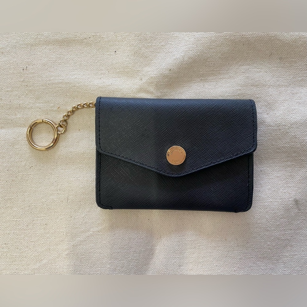 Micheal Kors Black Wallet with Gold Button and Key Ring Accent